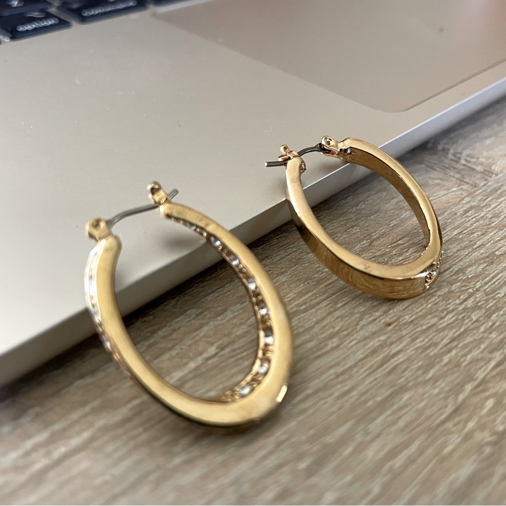 Avon gold rhinestone inside outside oval hoop earrings 2005 Vintage